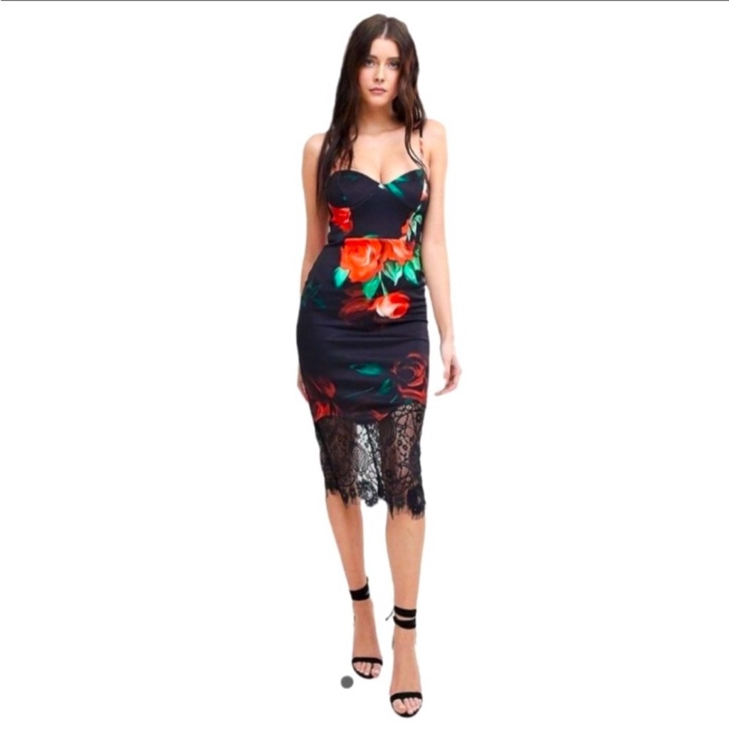 Asos Rose Print Sexy Dress New With Tags Size Us14